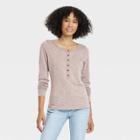 Women's Long Sleeve Henley Neck Shirt - Universal Thread Brown