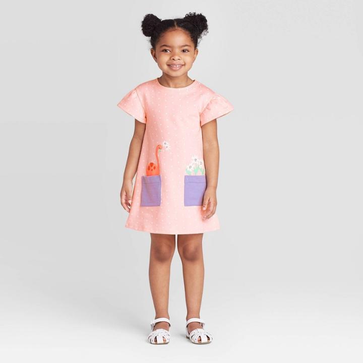 Toddler Girls' Dinosaur Pocket Dress - Cat & Jack Pink 12m, Toddler Girl's