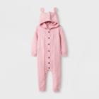Baby Boys' Long Sleeve Hooded Cable Sweater Romper - Cat & Jack Woodrose Newborn, Pink