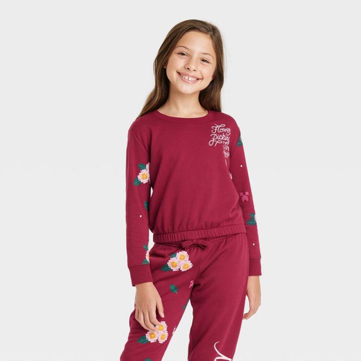 Girls' Minecraft Flowers Dreamy Fleece Sweatshirt - Burgundy