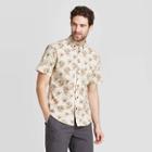 Men's Floral Print Standard Fit Short Sleeve Button-down Shirt - Goodfellow & Co Beige S, Men's,
