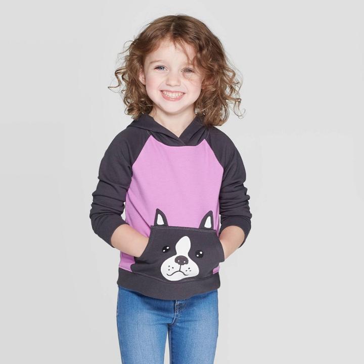 Toddler Girls' Frenchie Long Sleeve Sweatshirt - Cat & Jack Purple/black 18m, Toddler Girl's