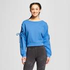 Women's Ruched Tie Sleeve Pullover Sweatshirt - Mossimo Supply Co. Blue