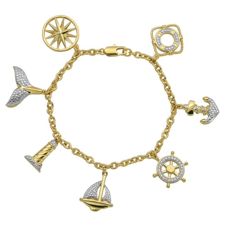 Target 18k Yellow Gold Over Fine Silver Plated Bronze Nautical Sealife Charm Bracelet