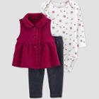 Carter's Just One You Baby Girls' Peplum Vest Cardigan Top & Bottom Set - Maroon Newborn, Red