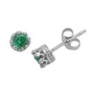 1/2 Tcw Tiara Sterling Silver 4mm Round-cut Emerald Crown Earrings, Women's, Green