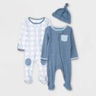 Baby Boys' 2pk Bear/plaid Sleep N' Play With Hat - Cloud Island Blue