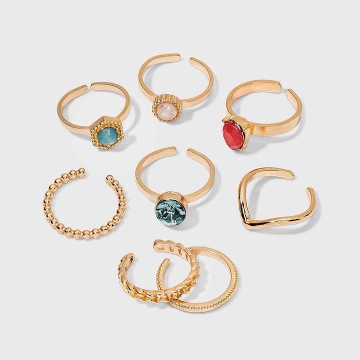Girls' 8pk Stone Ring Set - Art Class , Grey
