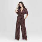 Women's Floral Print Short Sleeve Wrap Jumpsuit - Xhilaration Black Xl, Black Floral