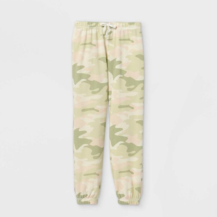 Girls' Fleece Jogger Pants - Harper & Elliott Army Green/cream
