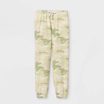 Girls' Fleece Jogger Pants - Harper & Elliott Army Green/cream