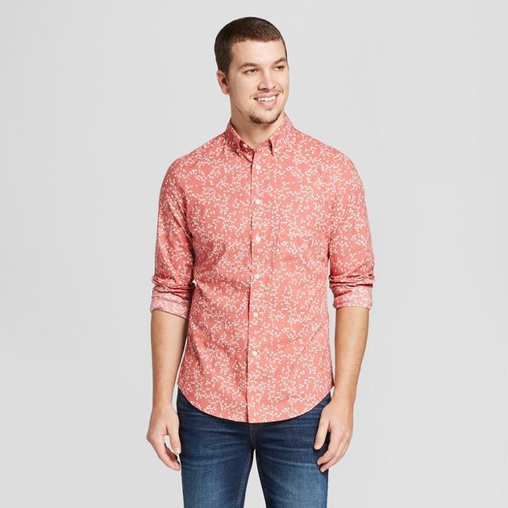 Men's Slim Fit Northrop Long Sleeve Button-down Shirt - Goodfellow & Co Faded Rose