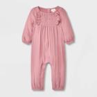 Baby Girls' Solid Long Sleeve Romper - Cat & Jack Rose Pink Newborn