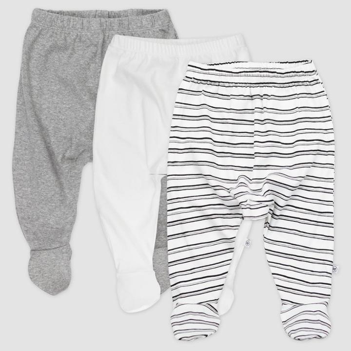 Honest Baby 3pk Organic Cotton Sketchy Striped Footed Harem Pants - 6-9m, One Color