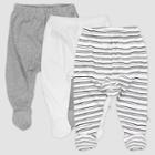 Honest Baby 3pk Organic Cotton Sketchy Striped Footed Harem Pants - 6-9m, One Color