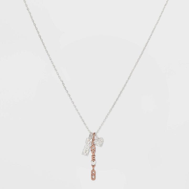 No Brand Silver Plated 'mom Love You' Cubic Zirconia Two-tone Metal Pendant Necklace - Rose Gold