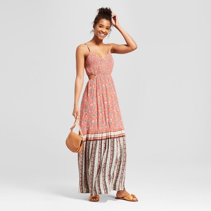 Women's Strappy Smocked Top Cut Out Maxi Dress - Xhilaration Orange