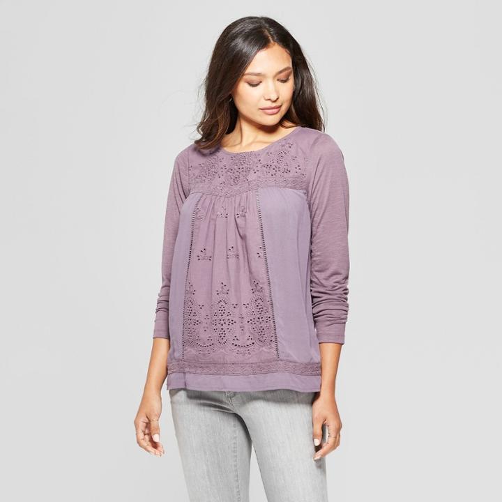 Women's Long Sleeve Eyelet Detail Blouse - Knox Rose Fig