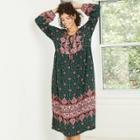 Women's Printed Long Sleeve Dress With Tassel - Knox Rose Green