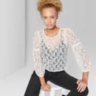 Women's Long Sleeve Star Lace Top - Wild Fable White