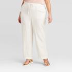 Women's Plus Size Straight Leg Ankle Length Linen Pants - Ava & Viv Off-white X, Women's, Beige