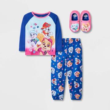 Toddler Girls' 2pc Paw Patrol Pajama Set With Slippers - Navy
