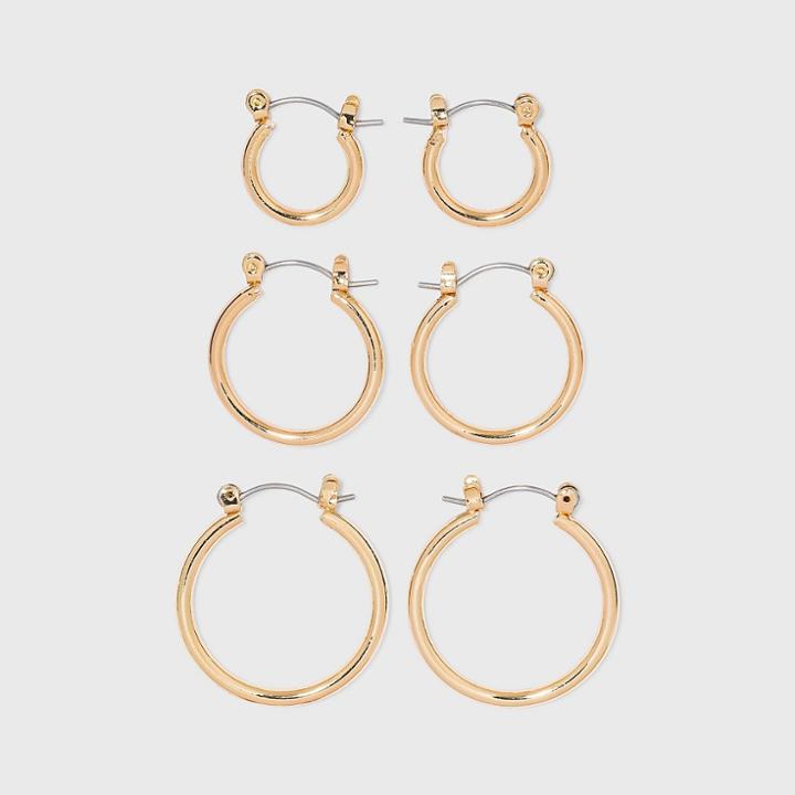 Girls' 3pk Earring Set - Art Class Gold