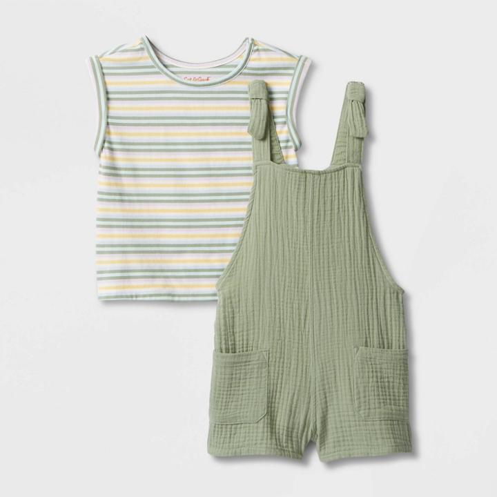 Toddler Girls' Striped Short Sleeve Top & Romper Set - Cat & Jack Green