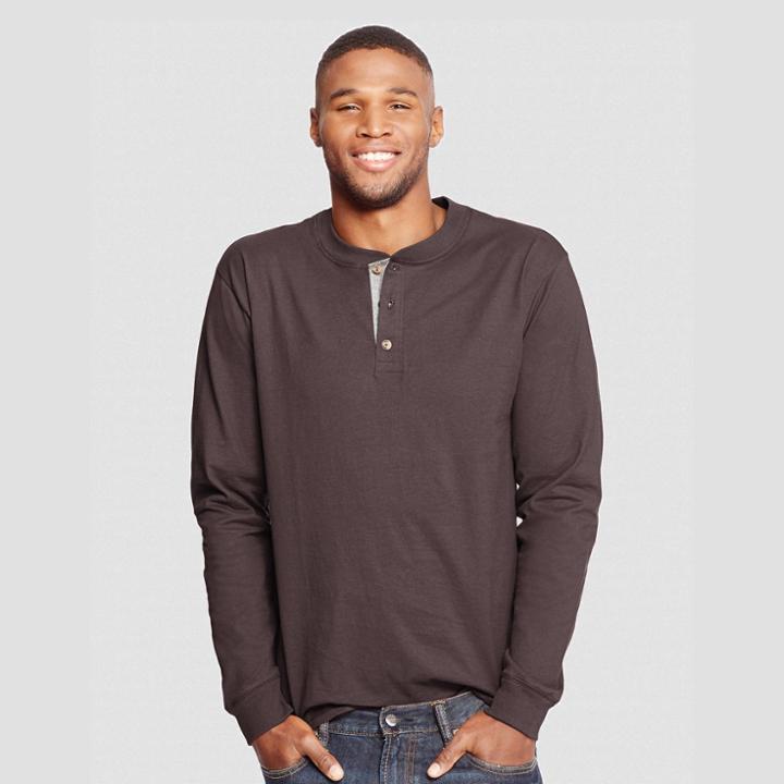 Hanes Men's Big & Tall Long Sleeve Beefy Henley Shirt - Maroon (red)
