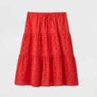 Women's Plus Size Tiered Eyelet Midi Skirt - A New Day Red 1x, Women's,
