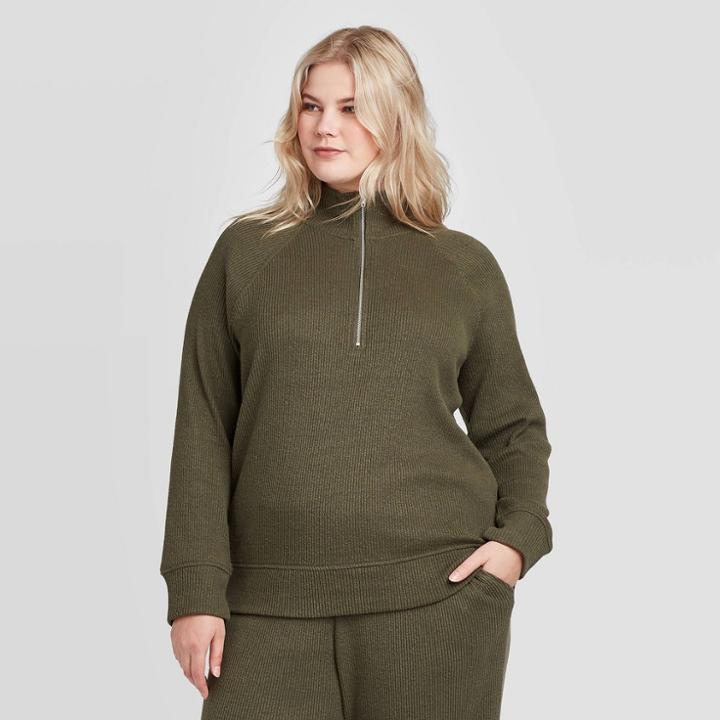 Women's Plus Size Mock Turtleneck Cozy Half Zip Sweatshirt - Who What Wear Green 1x, Women's,