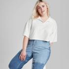 Women's Plus Size Short Sleeve Boxy Cropped Polo T-shirt - Wild Fable White