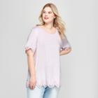Women's Plus Size Eyelet Knit Short Sleeve T-shirt - Ava & Viv Lavender (purple) X
