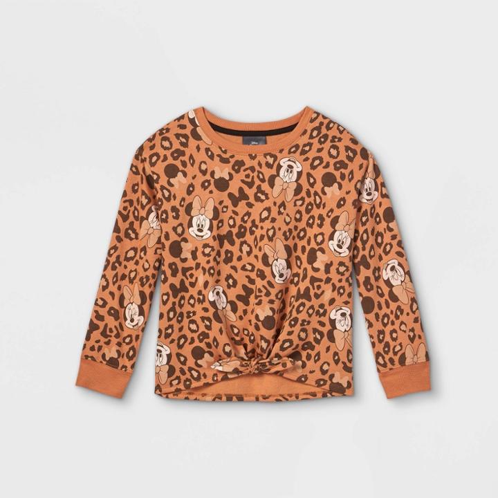 Girls' Disney Minnie Mouse Cheetah Pullover Sweatshirt - Brown