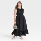 Women's Plus Size Sleeveless Smocked Waist Dress - A New Day Black