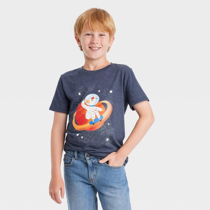 Boys' 'llama Skating Saturn' Short Sleeve Graphic T-shirt - Cat & Jack Navy
