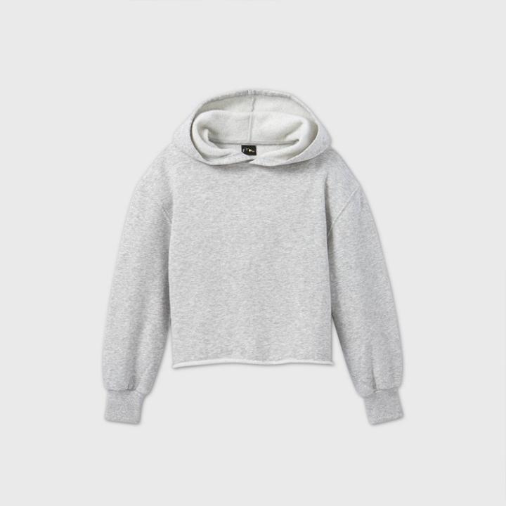 Girls' Fleece Raw Edge Hoodie - Art Class Gray