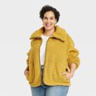 Women's Plus Size Hooded Sherpa Anorak Jacket - Universal Thread Mustard Green