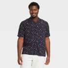 Men's Tall Regular Fit Camp Collar Short Sleeve Button-down Shirt - Goodfellow & Co Deep Blue