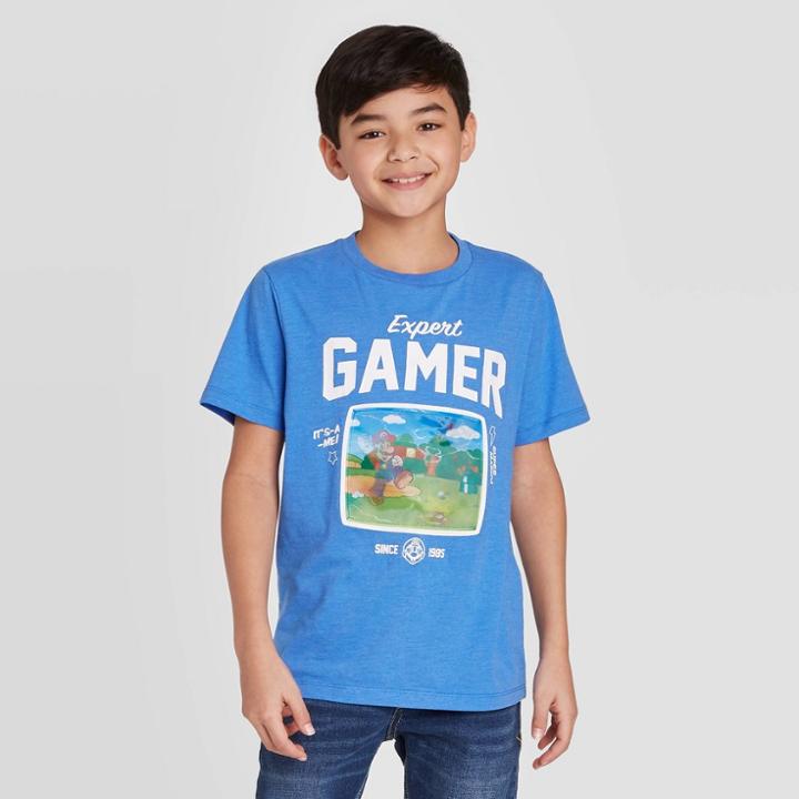 Petiteboys' Super Mario 'expert Gamer' Short Sleeve T-shirt - Blue