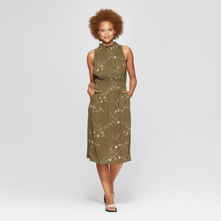 Women's Sleeveless Mock Turtle Midi Dress - Prologue Green