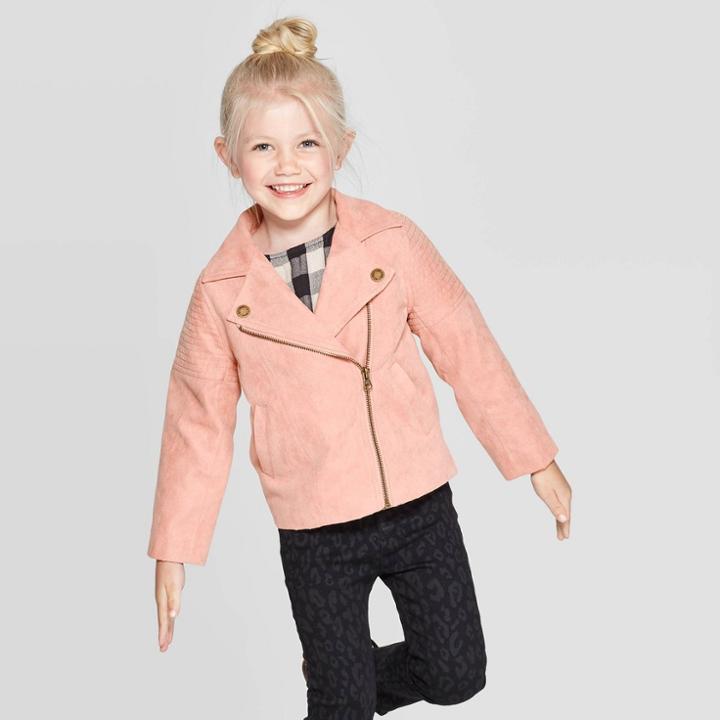 Toddler Girls' Faux Suede Moto Jacket - Art Class Peach 12m, Toddler Girl's, Pink