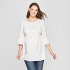 Maternity Striped Peplum Blouse With Lace - Isabel Maternity By Ingrid & Isabel White L, Women's, Gray