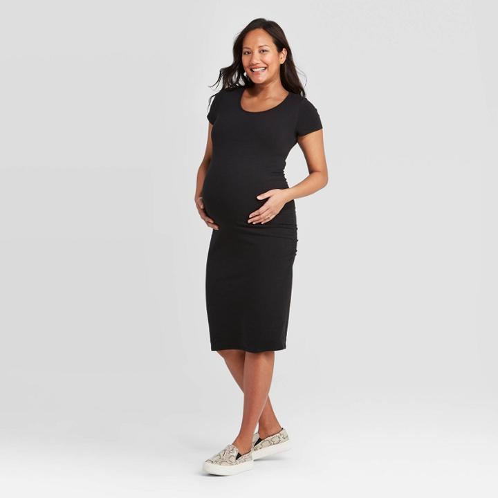 Maternity Short Sleeve T-shirt Midi Dress - Isabel Maternity By Ingrid & Isabel Black