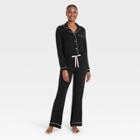 Women's Beautifully Soft Long Sleeve Notch Collar Top And Pants Pajama Set - Stars Above Black