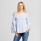 Women's Striped Long Sleeve Smocked Tunic - Who What Wear Blue