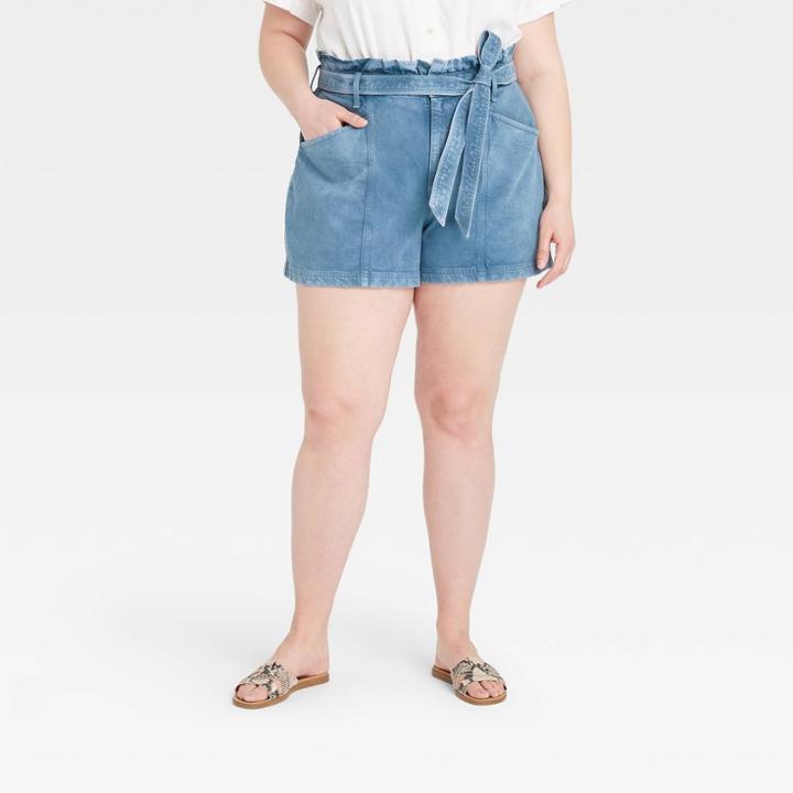 Women's Plus Size High-rise Denim Paper Bag Waist Shorts - Universal Thread Blue