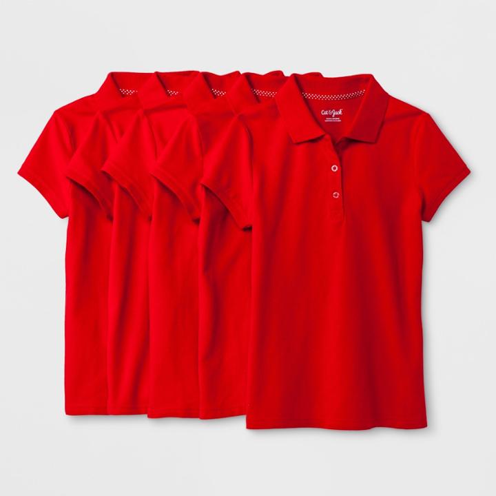 Girls' 5pc Short Sleeve Pique Uniform Polo Shirt - Cat & Jack Red