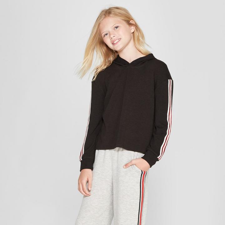 Girls' Cropped Pullover Sweatshirt - Art Class Black