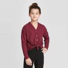 Girls' Knit Tie-front Cardigan - Art Class Burgundy Xs, Girl's, Red